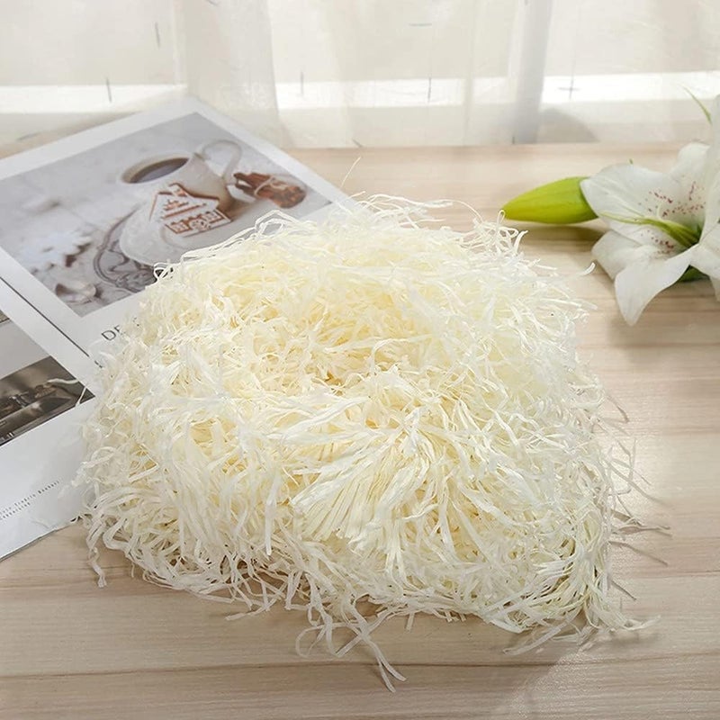 JINZOFLY Raffia Paper Shreds, 100g Shredded Paper for Gift Box, Crinkle Cut Paper Shred Filler for Gift Wrapping & Basket Filling(Creamy-white) - Image 2